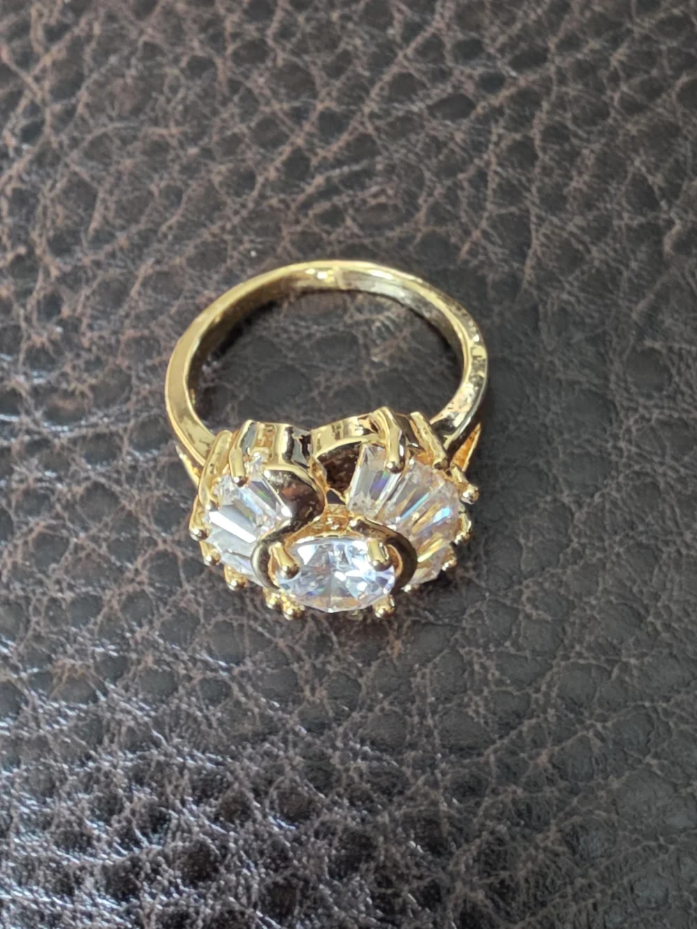 Gold Plated Over Brass White Crystal Swirl Halo Ring Size 7